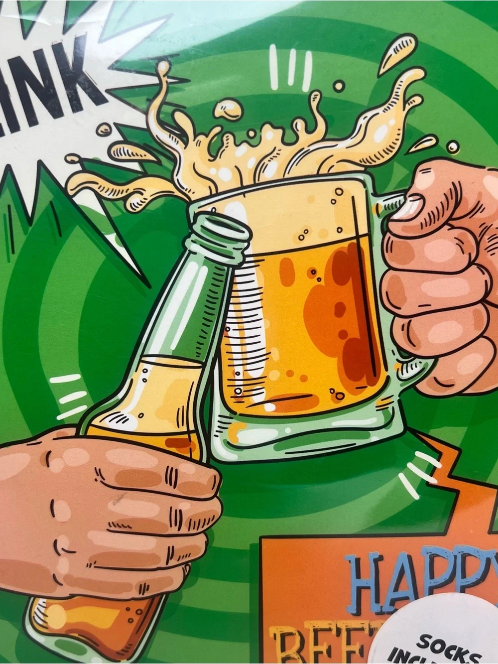 Happy Beers Clinking Birthday Card with Socks Included - Green